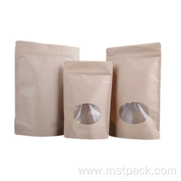 Kraft Paper Zipper Stock Bag With Clear Windows